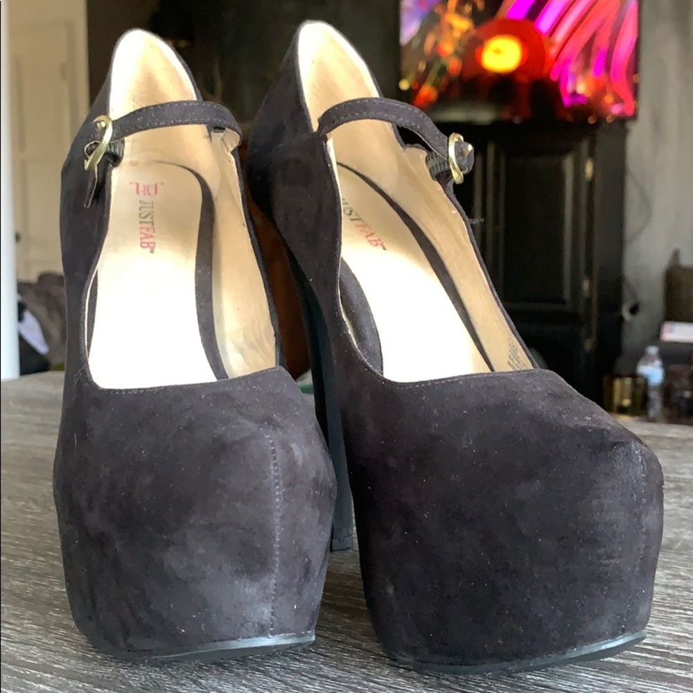 Just fab stiletto black suede heels
